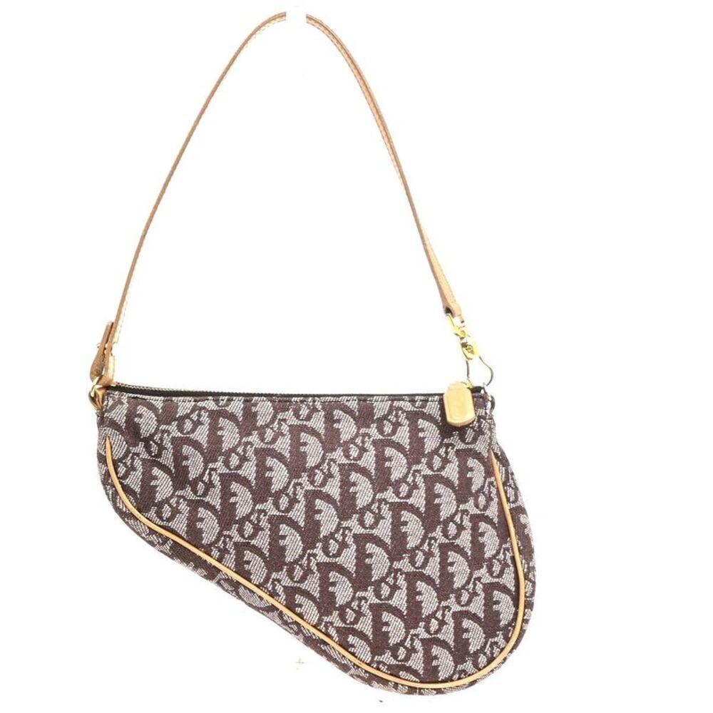 Christian Dior Vintage Saddle Diorissimo Canvas Brown Canvas Handbag
